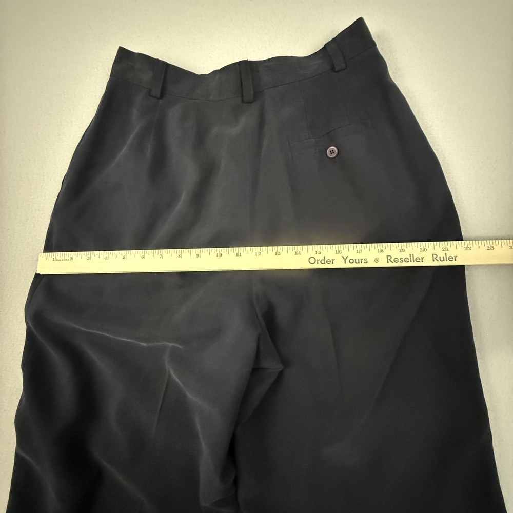 Via Seta Trousers Women 12 Black Pleated Silk High Rise Straight Leg Deadstock - Picture 10 of 16